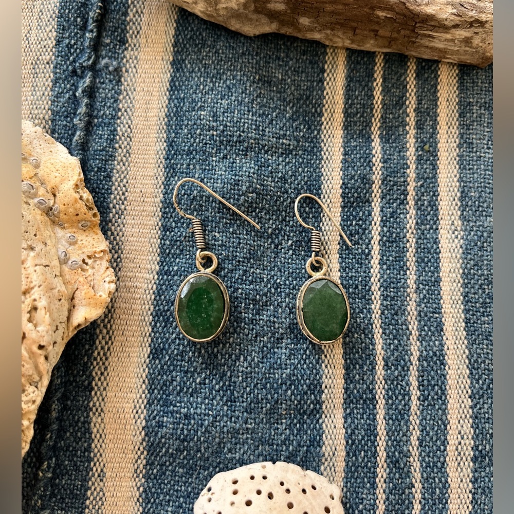 Sterling silver earring with green stone